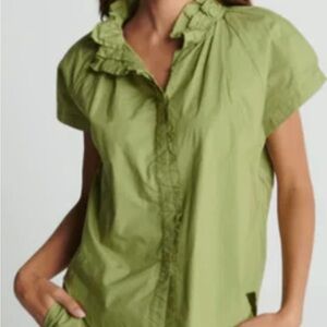 Sundays Green Ruffle Button Down‎ Shirt
